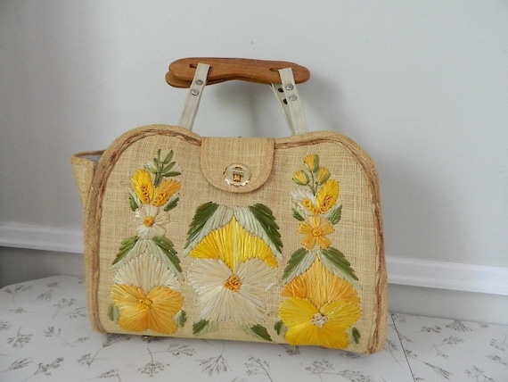 Vintage 1960s Raffia Hand Bag by Bags by Whidby, I