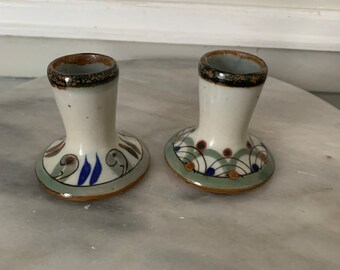 Pair of Hand Made El Palomar Mexican Pottery Candlestick Holders