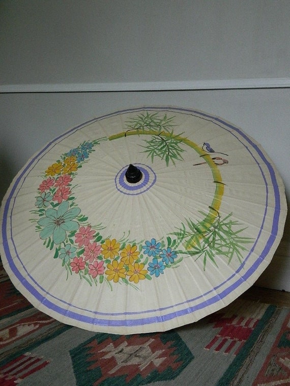 vintage hand painted parasol, vintage parasol, vin
