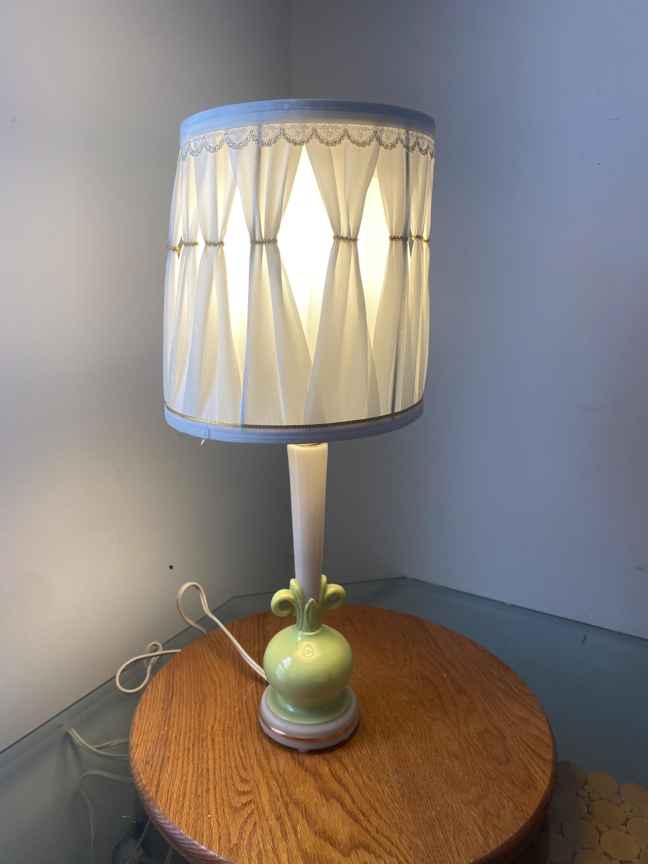 Vintage Small Aladdin Alacite Chartreuse & Cream Boudoir Lamp No