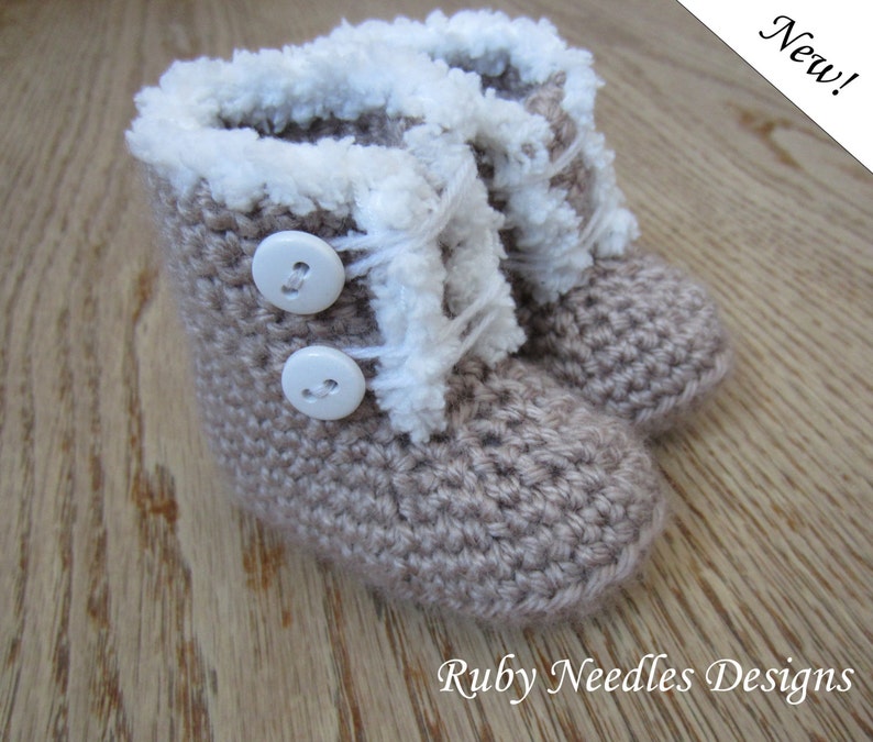 Crochet PATTERN 3 sizes Furrilicious Baby Boots Newborn 6-12 months Toddler Small image 1