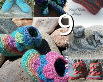 Crocodile Stitch Boots - 9 Sizes CROCHET PATTERN| Adult| Mens| Womens| Teen| Preteen| Child| Toddler| 6-12 Months| Newborn| Slipper