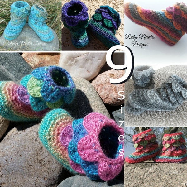 Crocodile Stitch Boots - 9 Sizes CROCHET PATTERN| Adult| Mens| Womens| Teen| Preteen| Child| Toddler| 6-12 Months| Newborn| Slipper