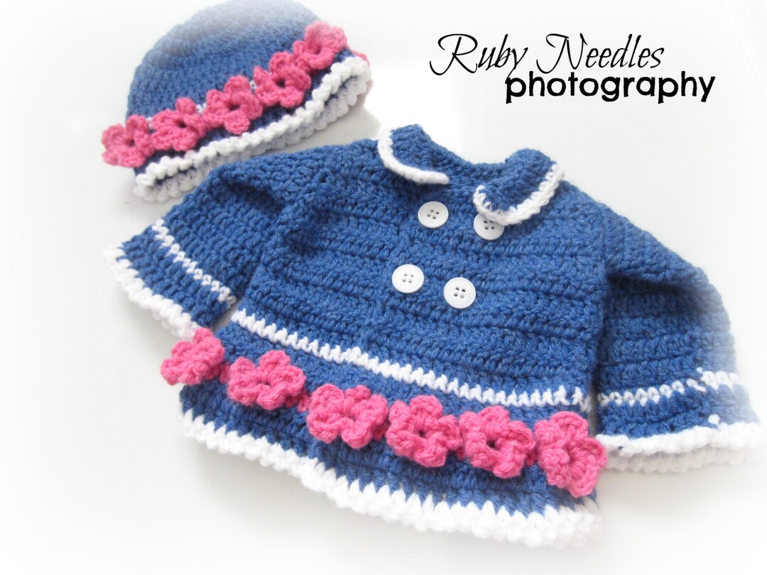 Crochet PATTERN No Sew Newborn Flower Hat and Sweater Set Etsy