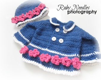 Crochet PATTERN - No Sew* Newborn Flower Hat and Sweater Set; baby; infant; cute; gift; baby shower