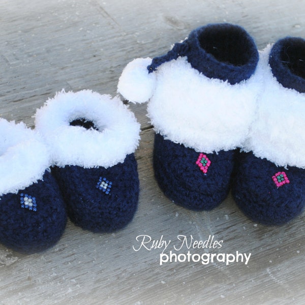 Baby Moccasins and Mukluks - 2 Sizes - CROCHET PATTERN - infant | boy | girl | bead | felted | wool | footwear | gift | slippers | booties