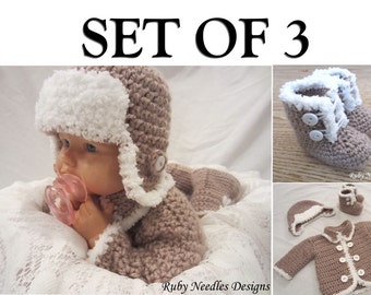 Crochet PATTERN - Set of 3! Furrilicious hat, boots, and sweater set! BONUS boot size! "Pattern"