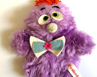 Vintage 1977 Russ Berrie Peabody Plush Hand Puppet Purple Monster USA Toy
