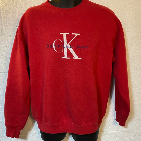 Vintage 90s Calvin Klein CK Bootleg Red Sweatshirt L