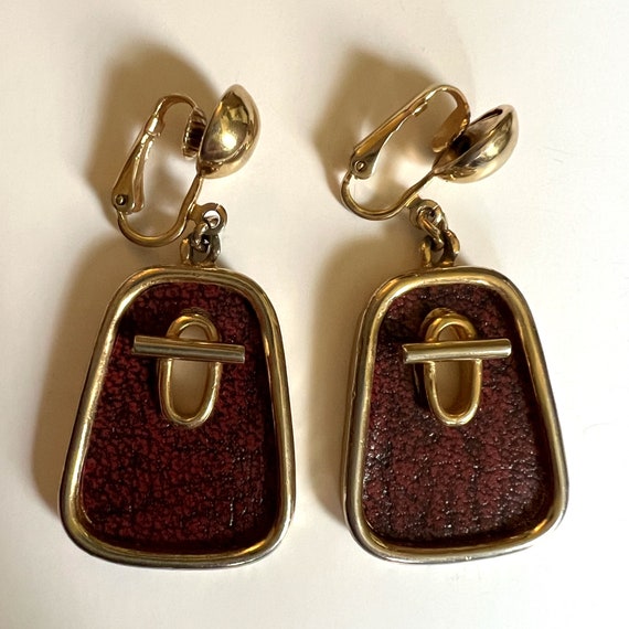 Vintage Boucher Gold & Dark Red Oxblood Textured … - image 1