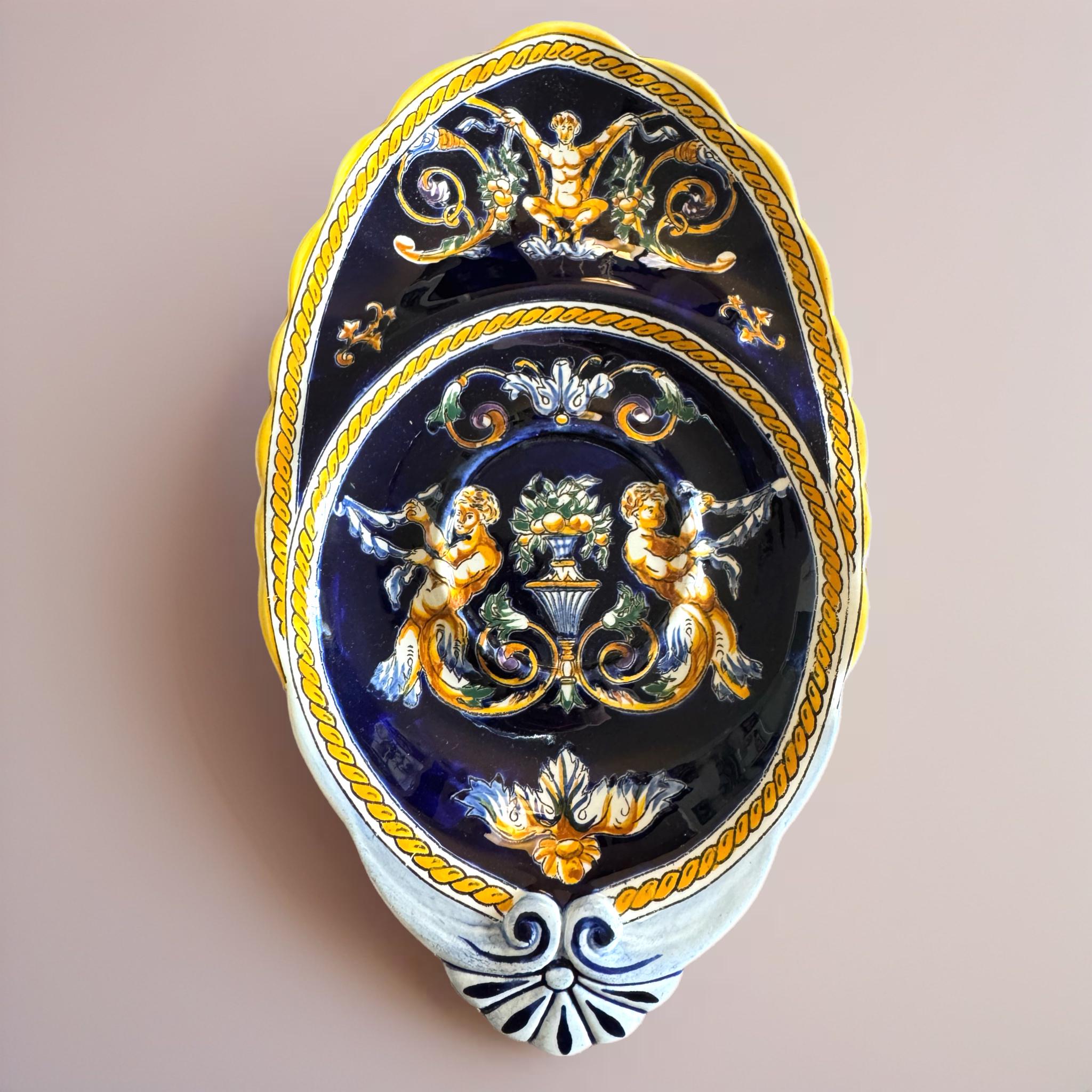 希少　ジアン　GIEN 飾り皿　ハンドペイント フランス　ルネサンス　1900年 希少 ジアン GIEN 飾り皿 ハンドペイント フランス ルネサンス 1900年