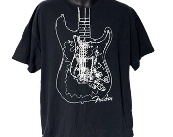 Vintage Fender By Da Vinci Guitar Graphic T Shirt XL Black Grunge Y2K 90s