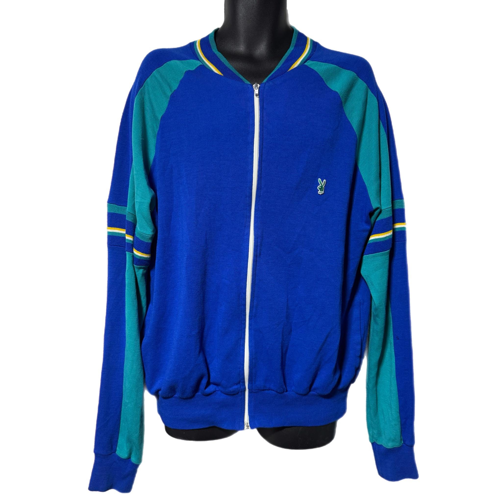Vintage Playboy Bunny Blue Striped Zip up Sweatshirt Cardigan