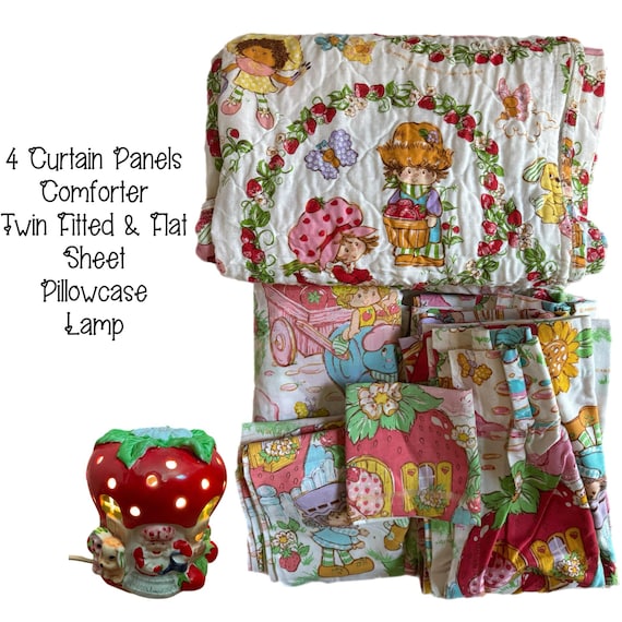 Vintage Strawberry Shortcake Bedroom Set Lamp Curtains Bed Spread Twin Sheets