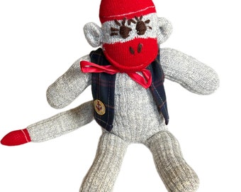 Mono de peluche vintage hecho a mano con ojos marrones para niño