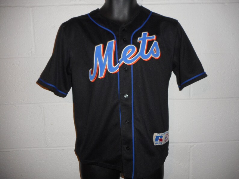 Vintage 90s Russell Athletic Black New York Mets Sewn Jersey Youth L