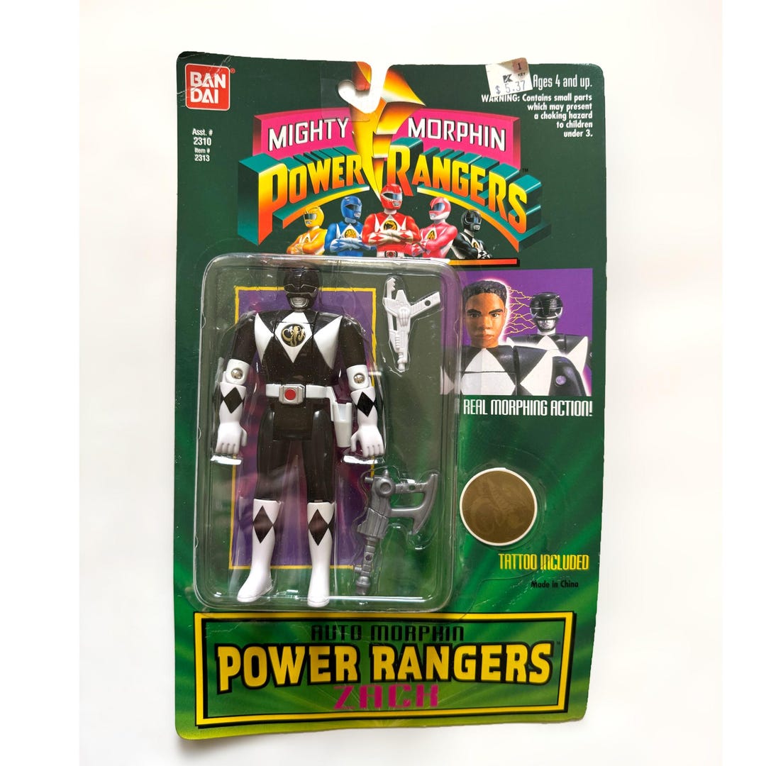 Bandai Mighty Morphin Power Rangers Zach Black Ranger Auto Action ...