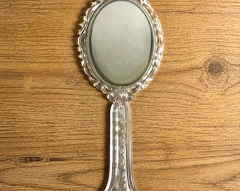 Vtg Clear Lucite Double Sided Vanity Hand Mirror Hollywood Regency Boudoir MCM