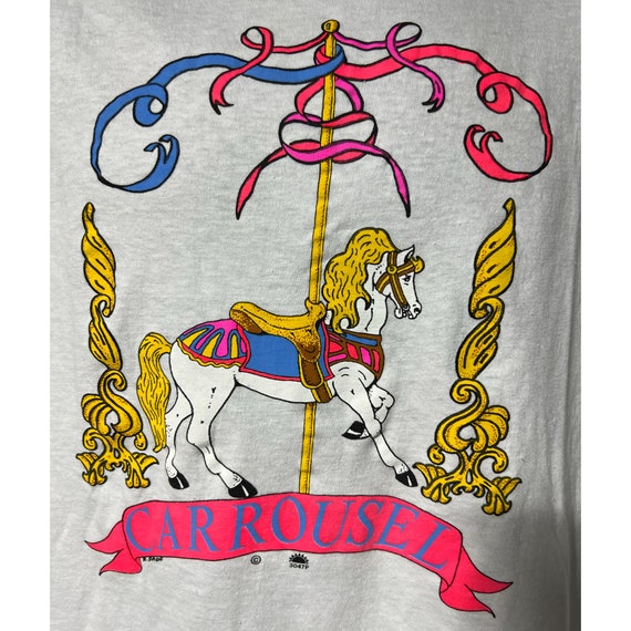 Vintage Neon Carrousel Merry Go Round Horse Tee S… - image 3