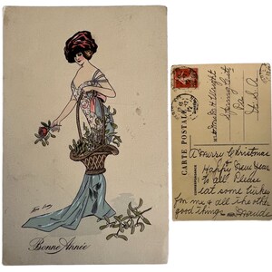 Cartão postal vintage Art Nouveau Deco Glamour Lady Paris França Xavier Sager assinado