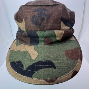 Vintage US Marine Corps USMC Woodland Camo Type 1 Utility Hat Cap