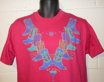 Vintage 90s Arizona Cowboy Boot Puffy Print T-Shirt M
