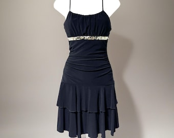 Taboo Black Tiered Ruffle Sequin Empire Sleeveless Dress M Y2K Fairy Whimsigoth