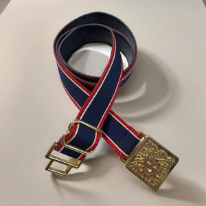 Vintage Anne Klein 1976 Accessocraft NYC Gold Lion Buckle Belt Blue & Red
