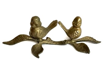Vtg Brass Love Birds On Tree Branch Figurine Cottagecore Mantel Decor Whimsical