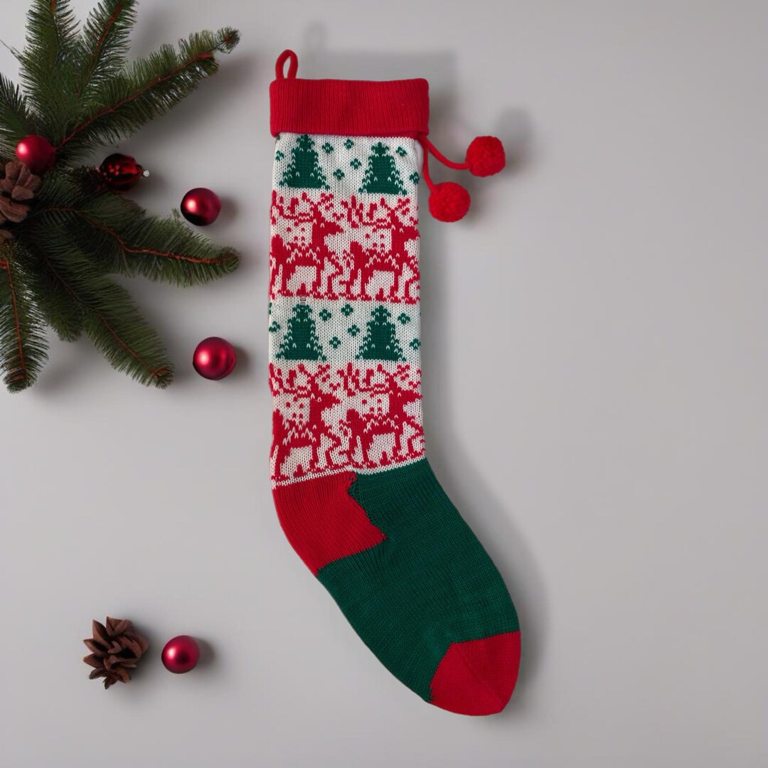 Vintage Knit Handmade Reindeer Tree Fair Isle Holiday Christmas ...