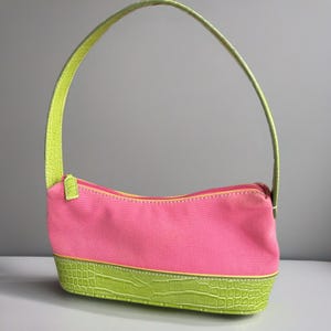 Tommy Hilfiger Y2K Pink & Green Top Handle Shoulder Bag Purse Handbag Preppy Vtg