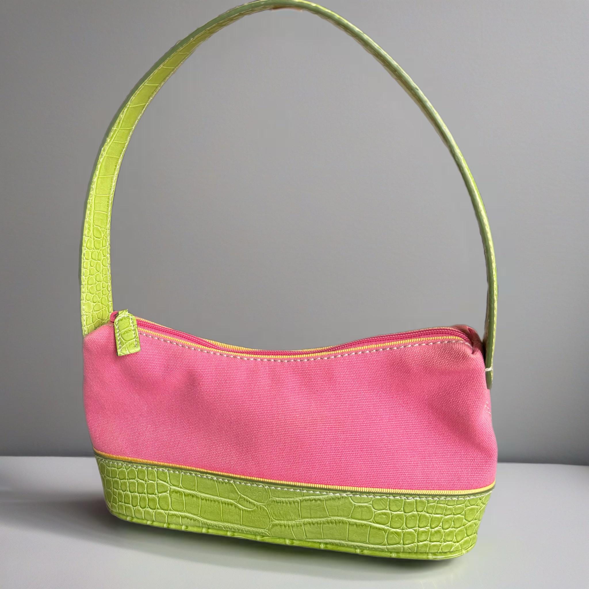 Tommy Hilfiger Y2K Pink & Green Top Handle Shoulder Bag Purse 