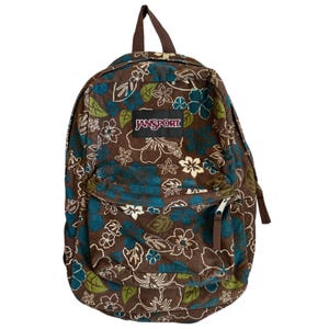 Vintage Y2K Jansport Brown Blue Hawaiian Floral Corduroy Backpack