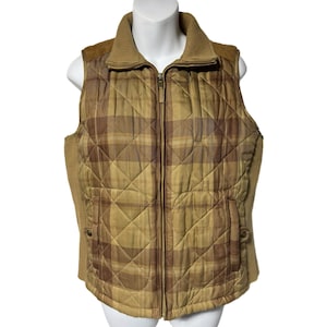 Vintage Lauren Ralph Lauren Tan Plaid Quilted Suede Vest M Preppy Equestrian