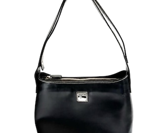 Vintage Dooney & Bourke Black Leather Hobo Shoulder Bag Zip Top Y2K Minimalist