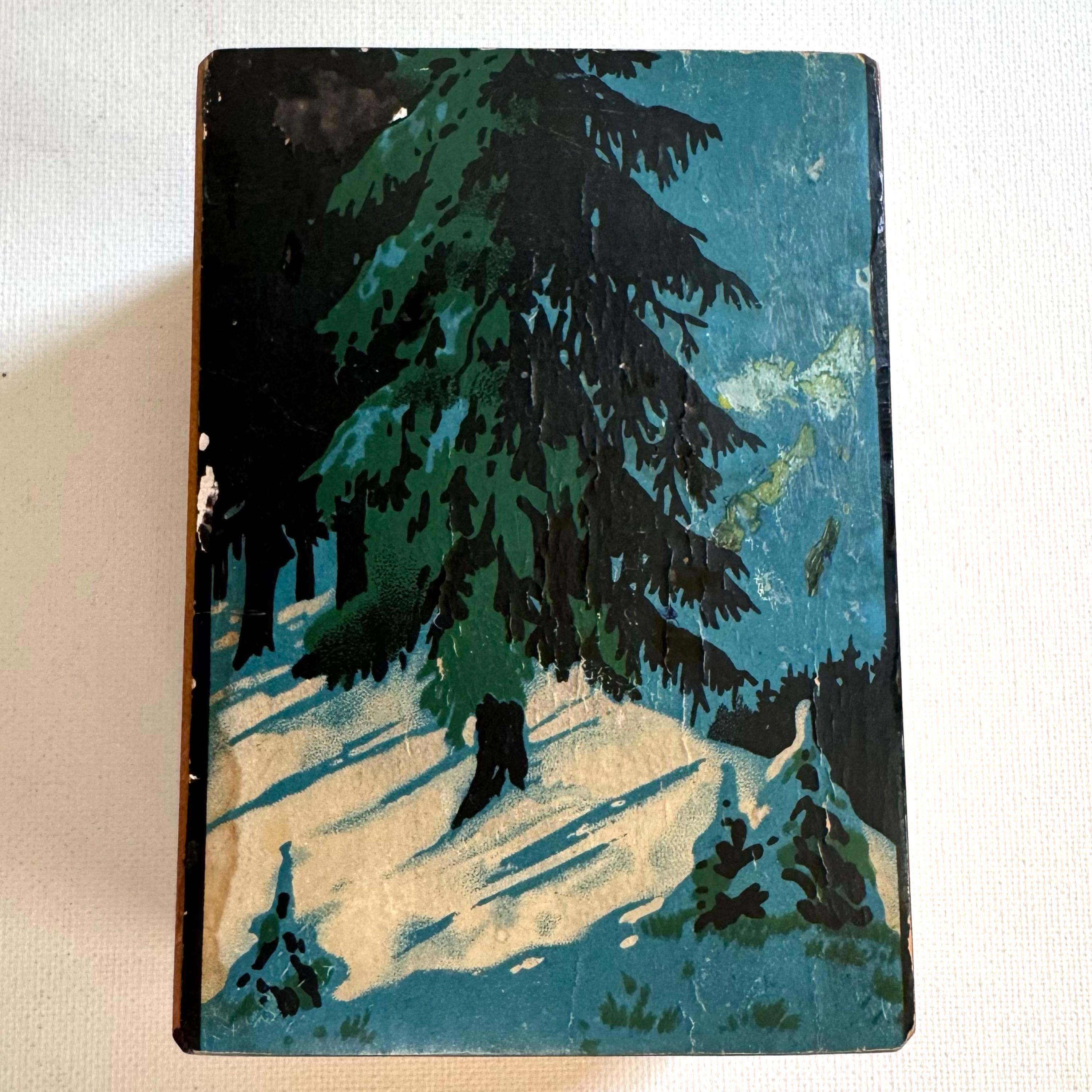 Vintage Swiss Wood Music Box Painted Forest Scene Lador Movement