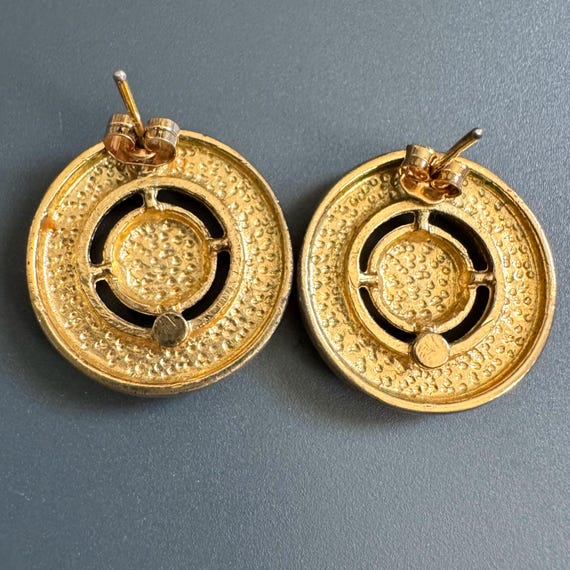 Vtg Round Two Tone Rivet Button Stud Earrings Gol… - image 6