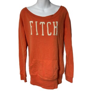 Abercrombie & Fitch Orange Boatneck Scoop Neck Sweatshirt Pouch Pocket L Y2K Vtg
