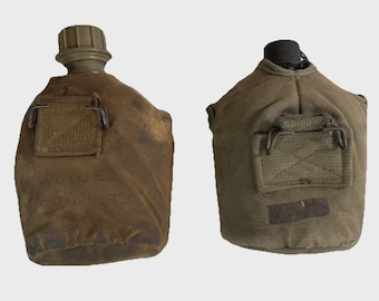 ベトナム戦争時代の米軍水筒セット – 名前入り – M-1910 キャンバス製