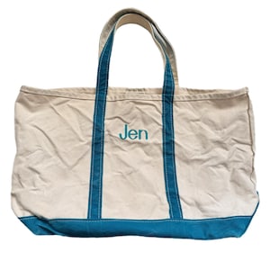 Vintage L.L. Bean Boat and Tote Heavy Canvas Large Bag USA Teal Personalized Jen