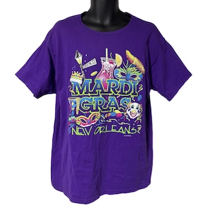 Vintage Purple Mardi Gras Bourbon St New Orleans Tee Shirt XL 90s Y2K
