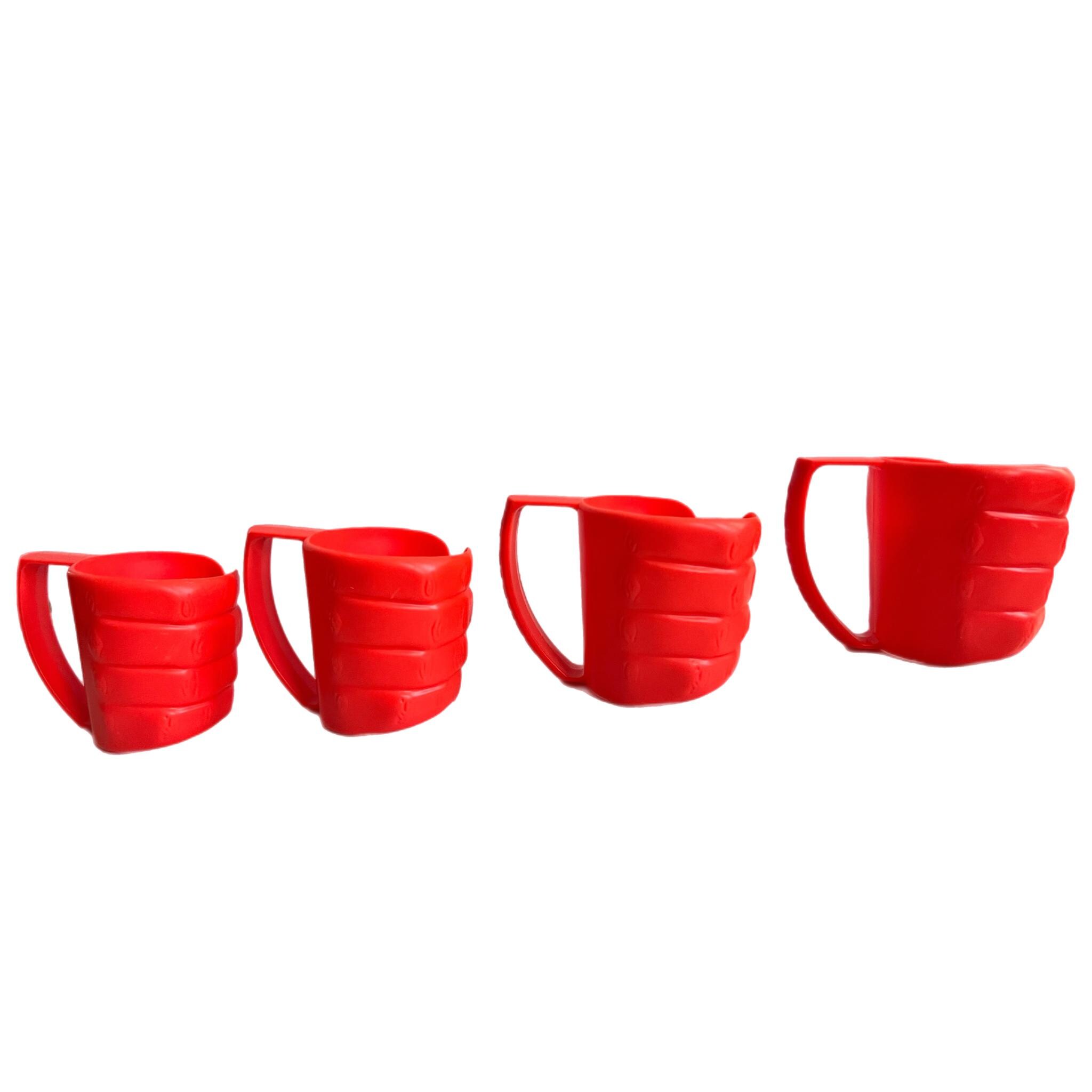 Vintage Set of 4 Promo 7-eleven Red Plastic Monster Hand Drink