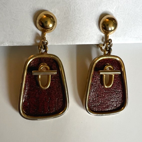 Vintage Boucher Gold & Dark Red Oxblood Textured … - image 2