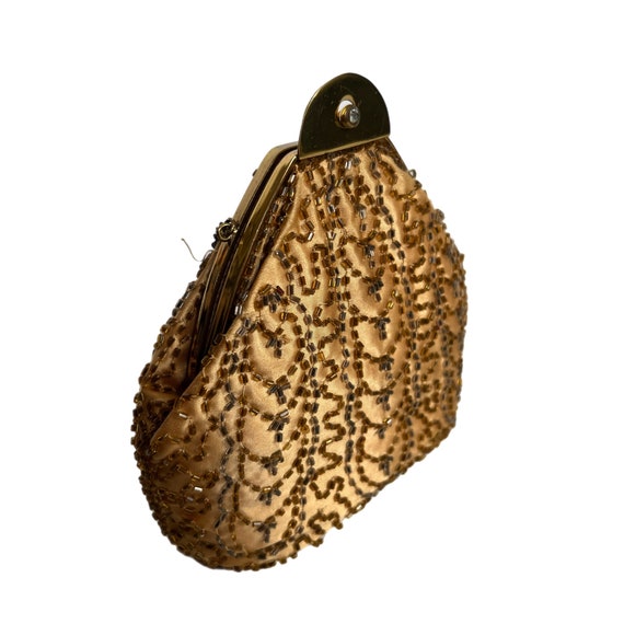 Vintage K G Charlet Paris New York Gold Beaded Satin Handbag Purse Clutch Chain
