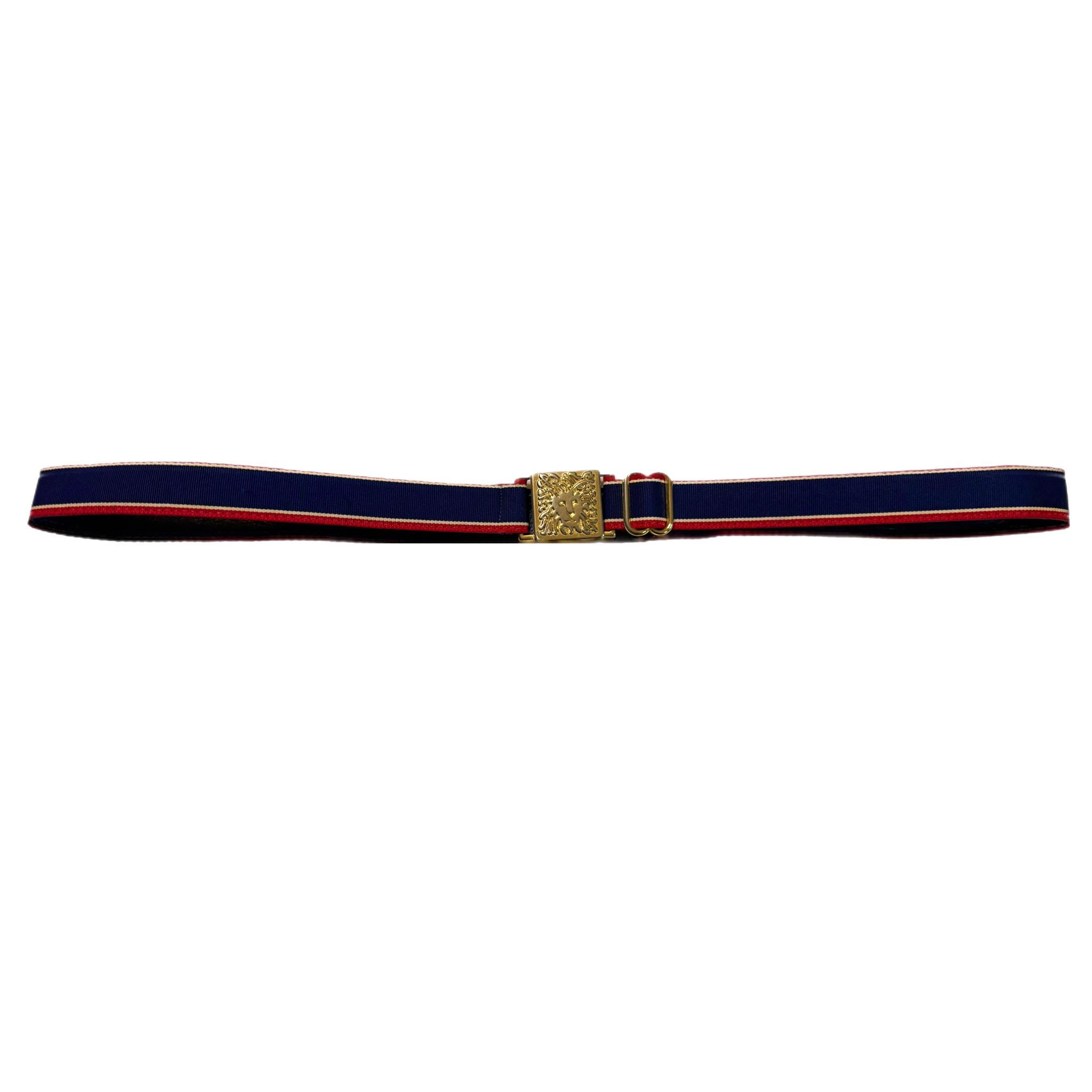 Vtg 1976 Anne Klein Accessocraft NYC Gold Lion Buckle Ribbon Belt Red White Blue Vintage Anne Klein 1976 Accessocraft NYC Gold Lion Buckle  main image 3