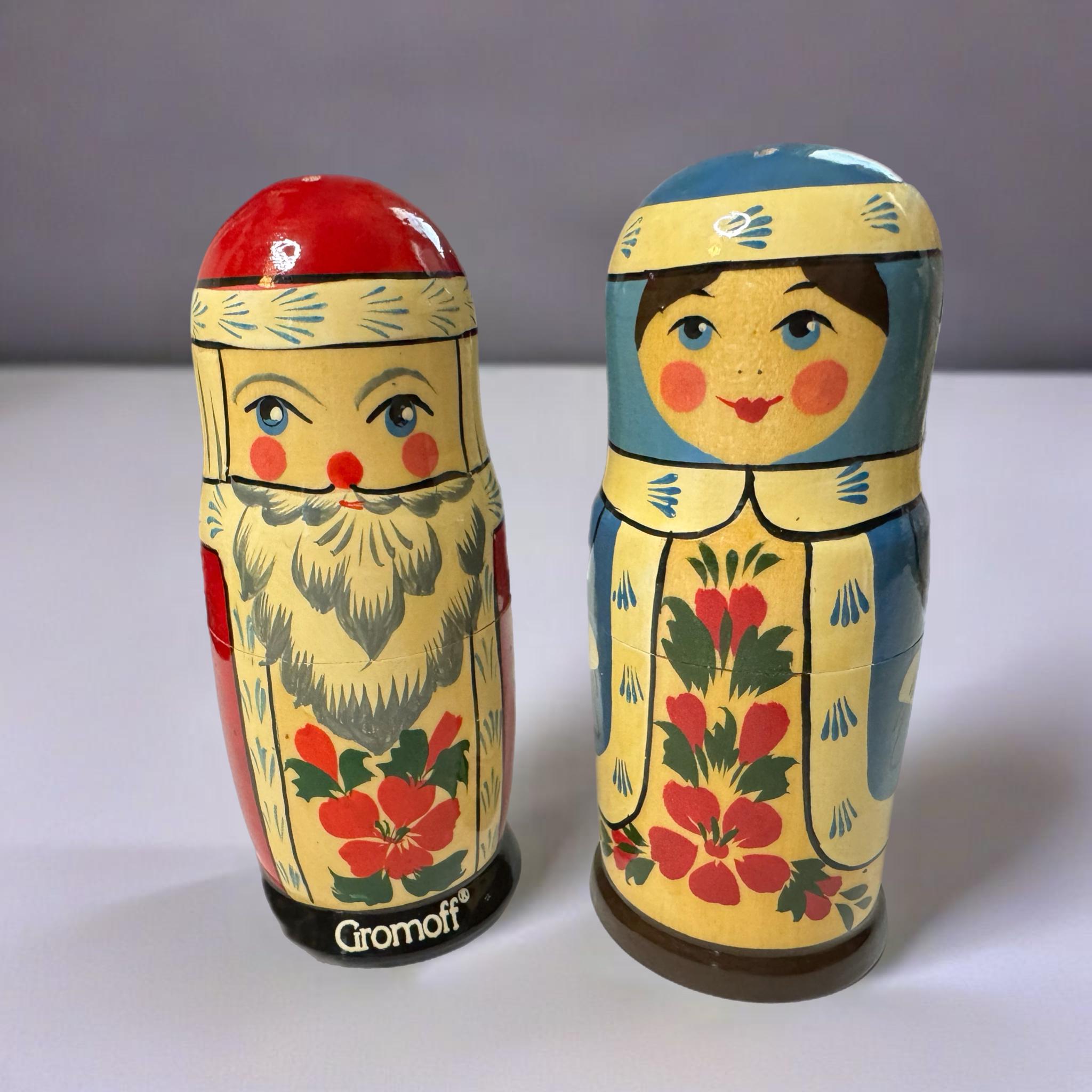Vintage Gromoff Mr Mrs Santa Claus Matryoshka Nesting Doll Wooden