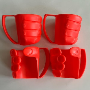Vintage Set of 4 Promo 7-Eleven Red Plastic Monster Hand Drink Holders