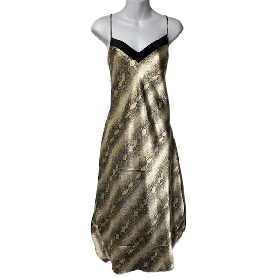 snakeskin satin dress Adjustable Straps Cut Out Sleeveless Sweetheart, Vionna Snakeskin Midi Dress in Taupe, Size M,