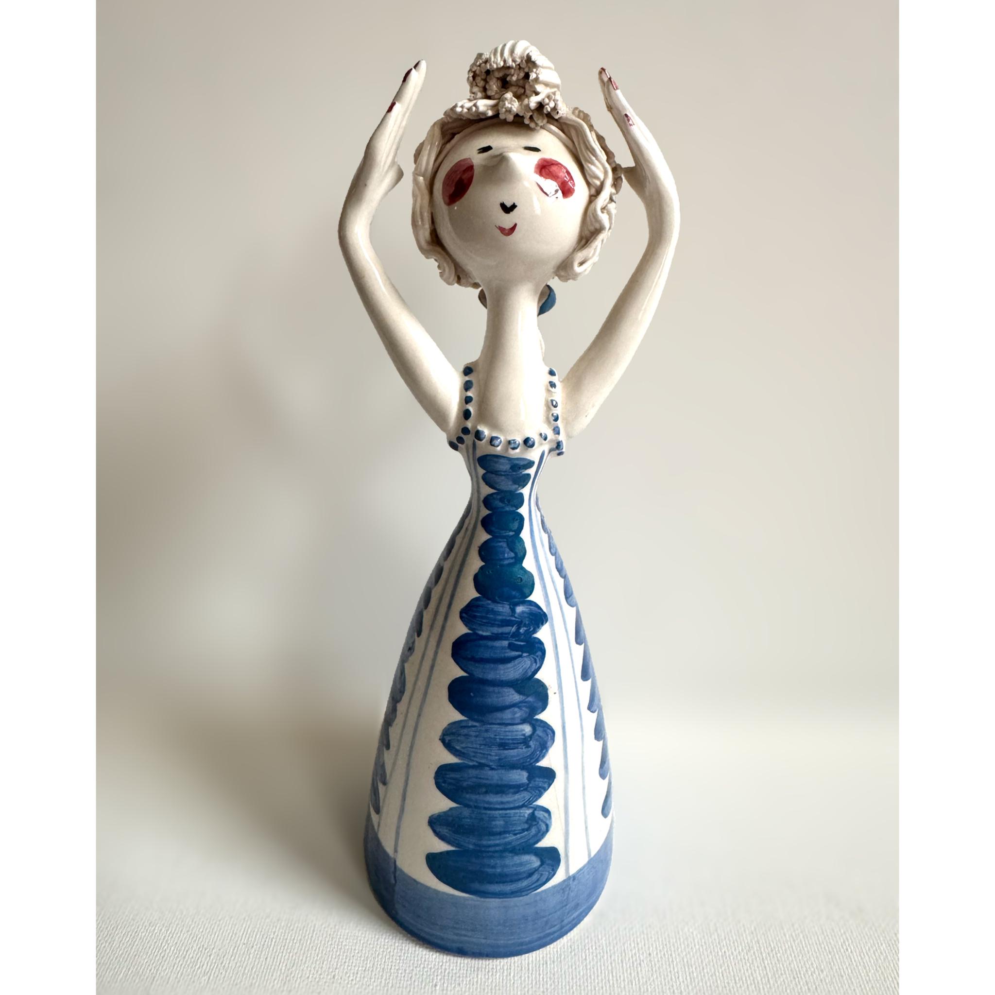 Vintage Norleans Japan Ceramic Lady Figurine Blue White Spaghetti