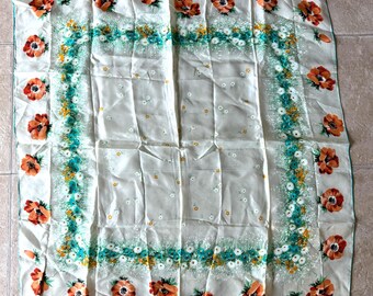 Vtg Japan Poppy Wildflower Scarf Hand Rolled Cottagecore Garden Diamond Habutae